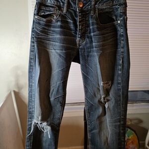 American Eagle Outfitters "Tomgirl" Ripped Dark Blue Jeans